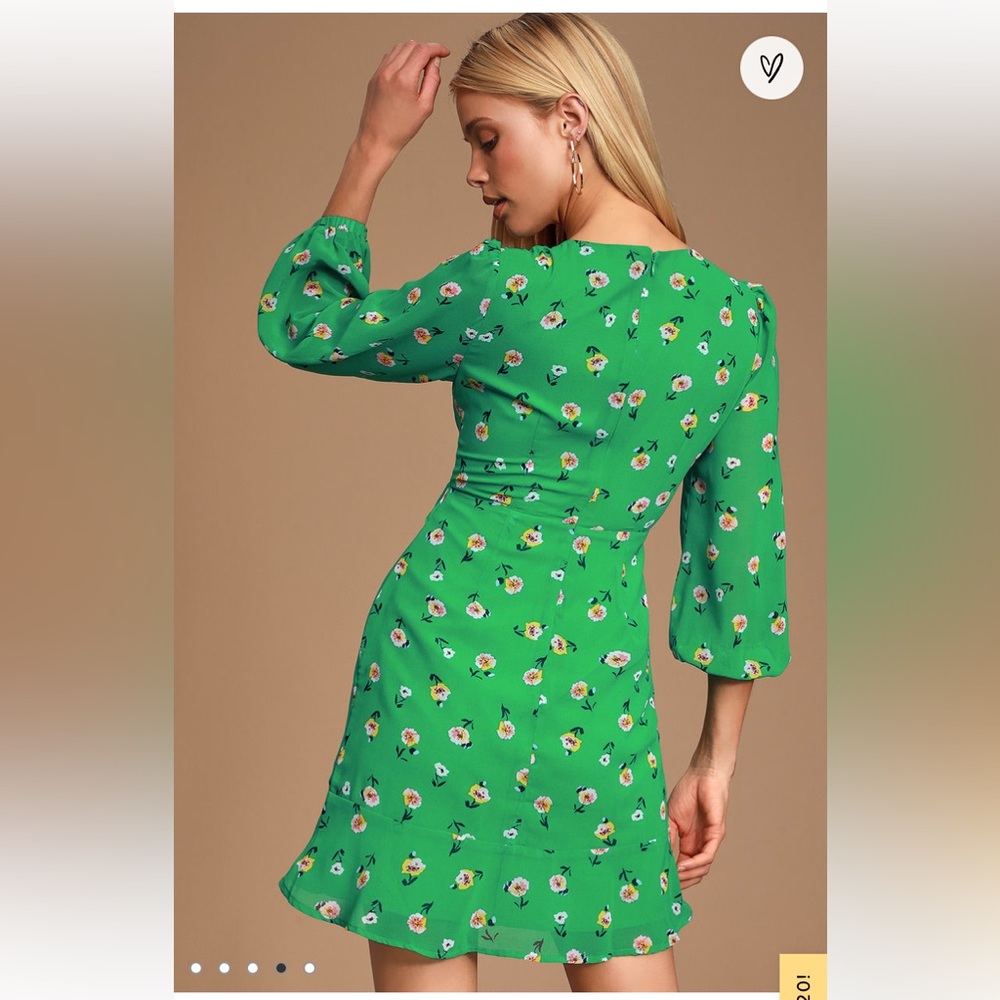 Lulu’s Field of Vision Green Floral Print Long Sleeve Mini Dress Feminine Medium - Picture 2 of 16